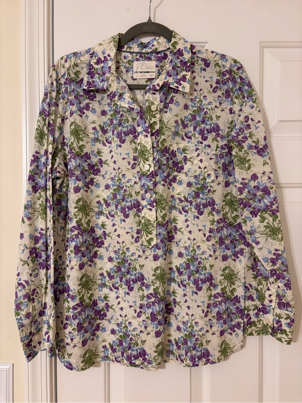 J. Crew Cream Button-Front Shirt with Purple Floral & Green Foliage